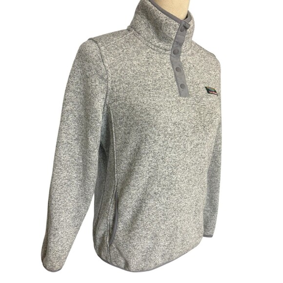 LL Bean Women’s Fleece Pullover SP Gray Heather Snap Front Sweater Knit Jacket - Picture 3 of 8